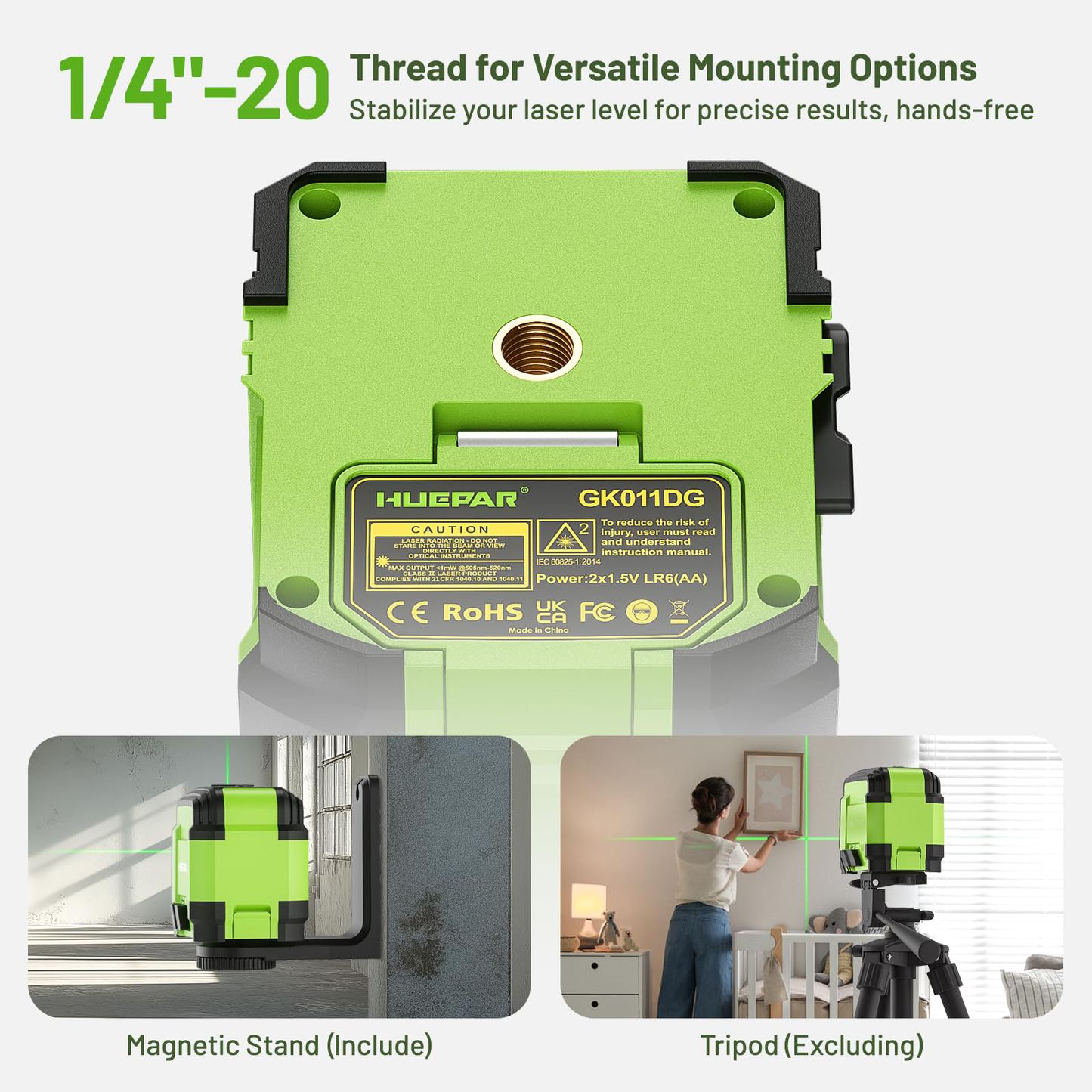 ZUNE-LOTOO Self-Leveling Green Laser Level with Tripod (25.6" Adjustable)