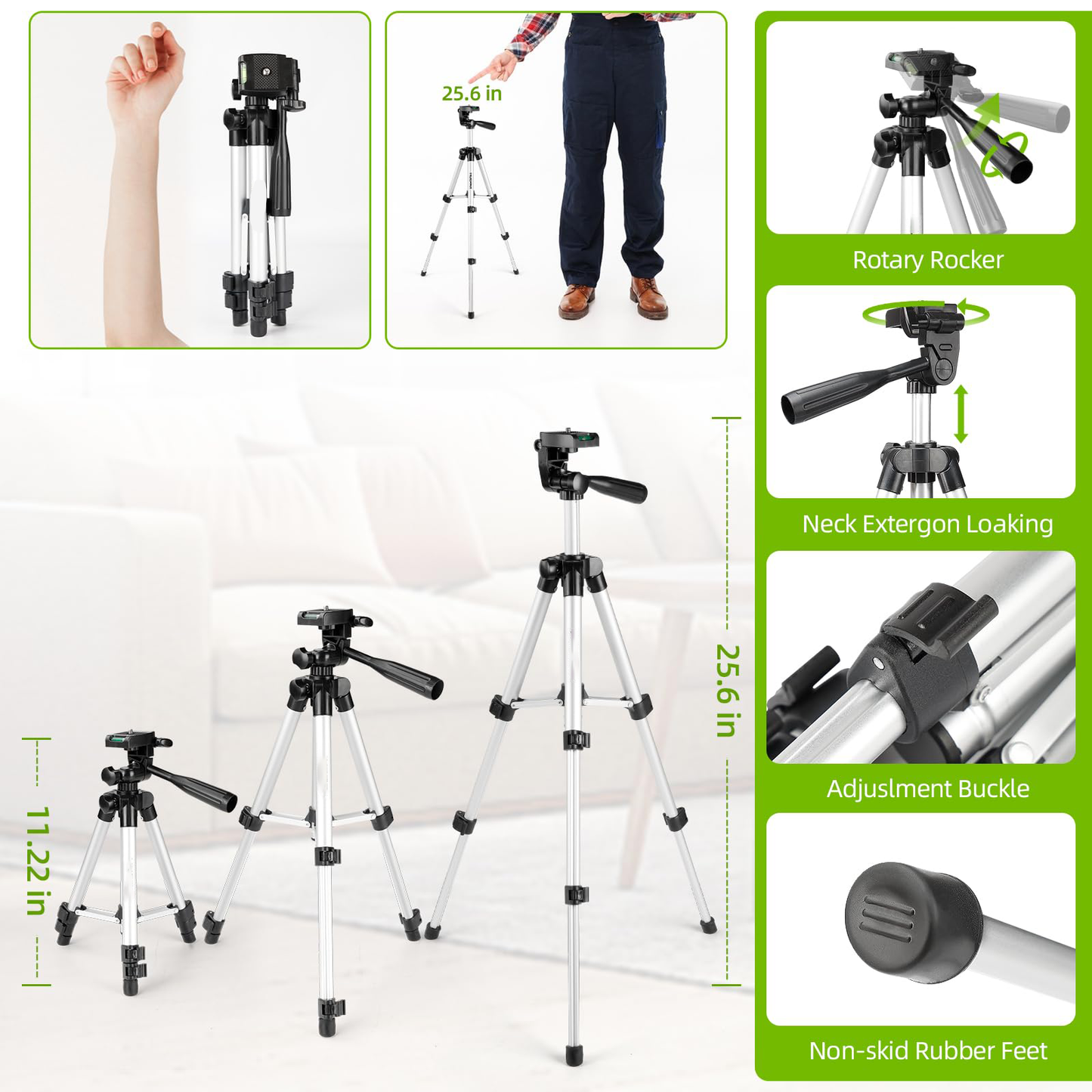 ZUNE-LOTOO Self-Leveling Green Laser Level with Tripod (25.6" Adjustable)