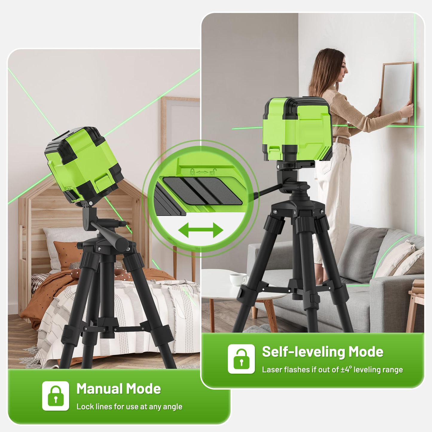 ZUNE-LOTOO Self-Leveling Green Laser Level with Tripod (25.6" Adjustable)
