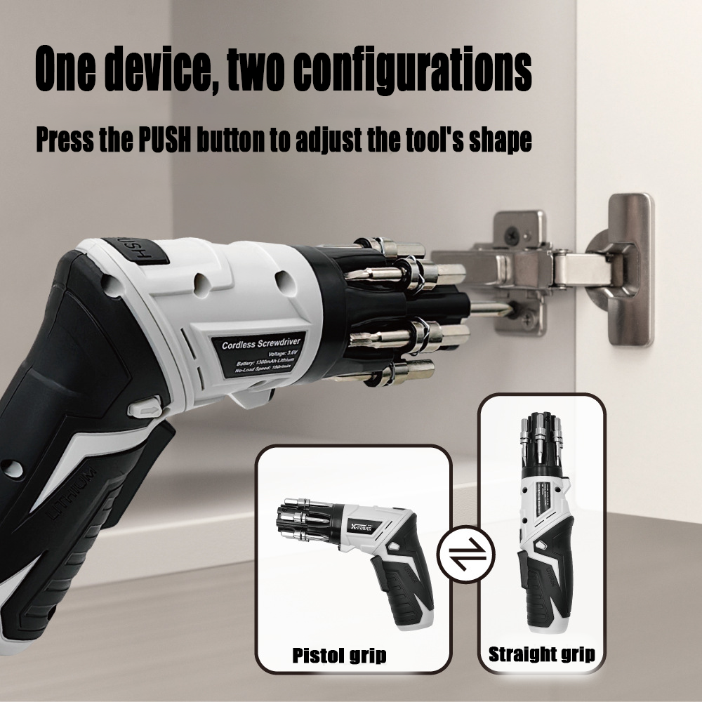 Mini Cordless Electric Screwdriver 3.6V – Rechargeable, 180° Pivot Handle, LED Light, 25-Piece Bit Set