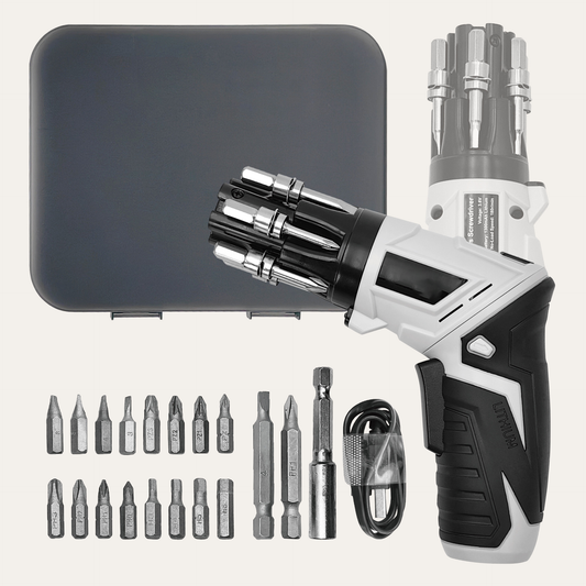 Mini Cordless Electric Screwdriver 3.6V – Rechargeable, 180° Pivot Handle, LED Light, 25-Piece Bit Set