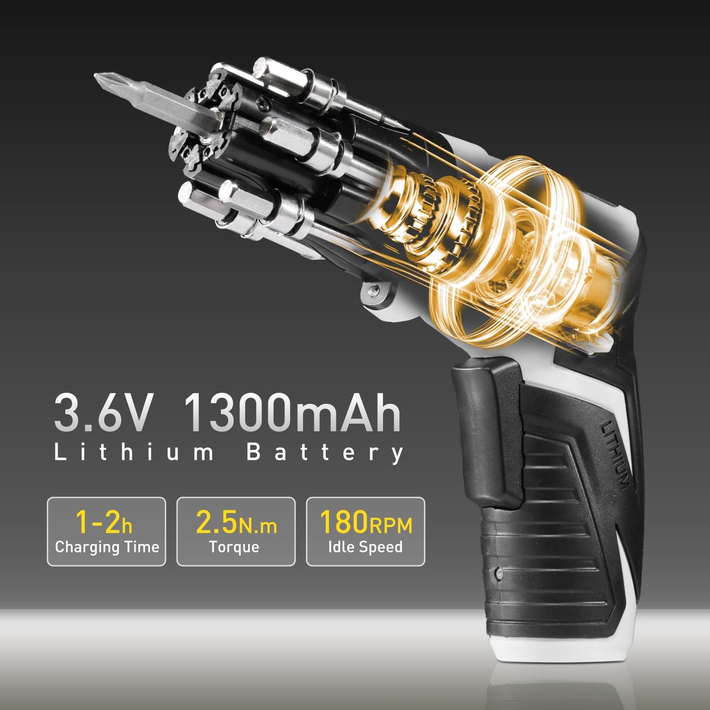 Mini Cordless Electric Screwdriver 3.6V – Rechargeable, 180° Pivot Handle, LED Light, 25-Piece Bit Set