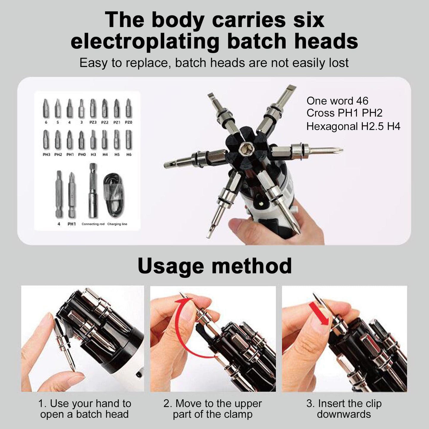 Mini Cordless Electric Screwdriver 3.6V – Rechargeable, 180° Pivot Handle, LED Light, 25-Piece Bit Set